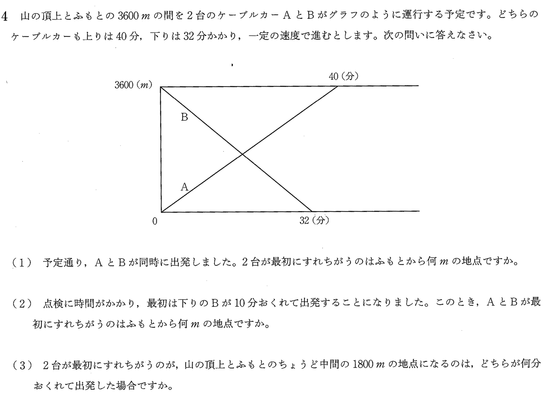 跡見学園中学校2014年度 算数入試問題 4.旅人算 問題解説解答: プロ家庭教師集団スペースONEの過去問対策