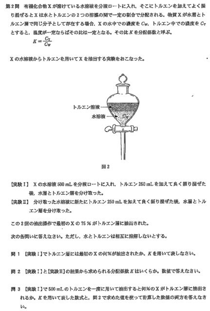 2020年度 順天堂大学医学部前期化学入試問題第２問 問1，問2 問題 解説解答: プロ家庭教師集団スペースONEの過去問対策
