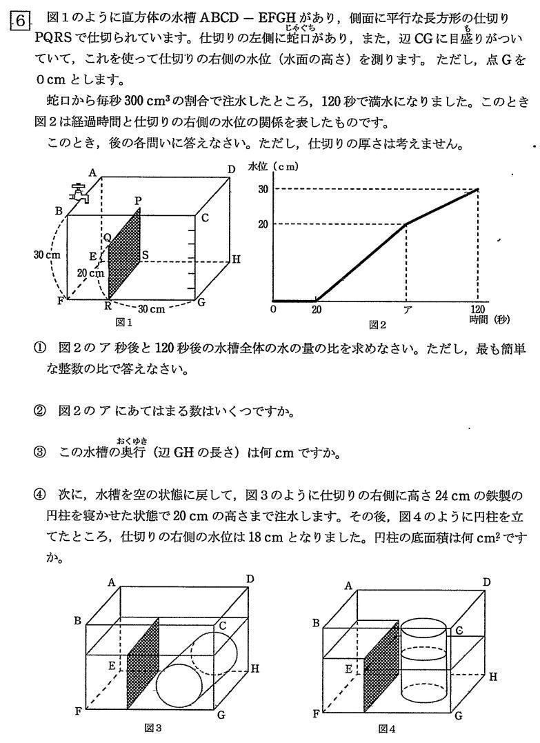 共立女子中学校2021年度帰国生算数入試問題 6.水そうに水を入れる割合の問題解説解答: プロ家庭教師集団スペースONEの過去問対策